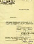 image : lettre important - contrat avec le Théâtre l'Européen 1970